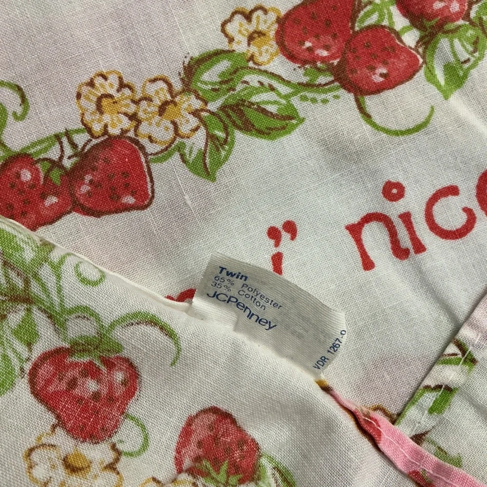 Vintage Strawberry Shortcake Twin Flat Fitted Sheet Set JCPenney 1980s Upcycle